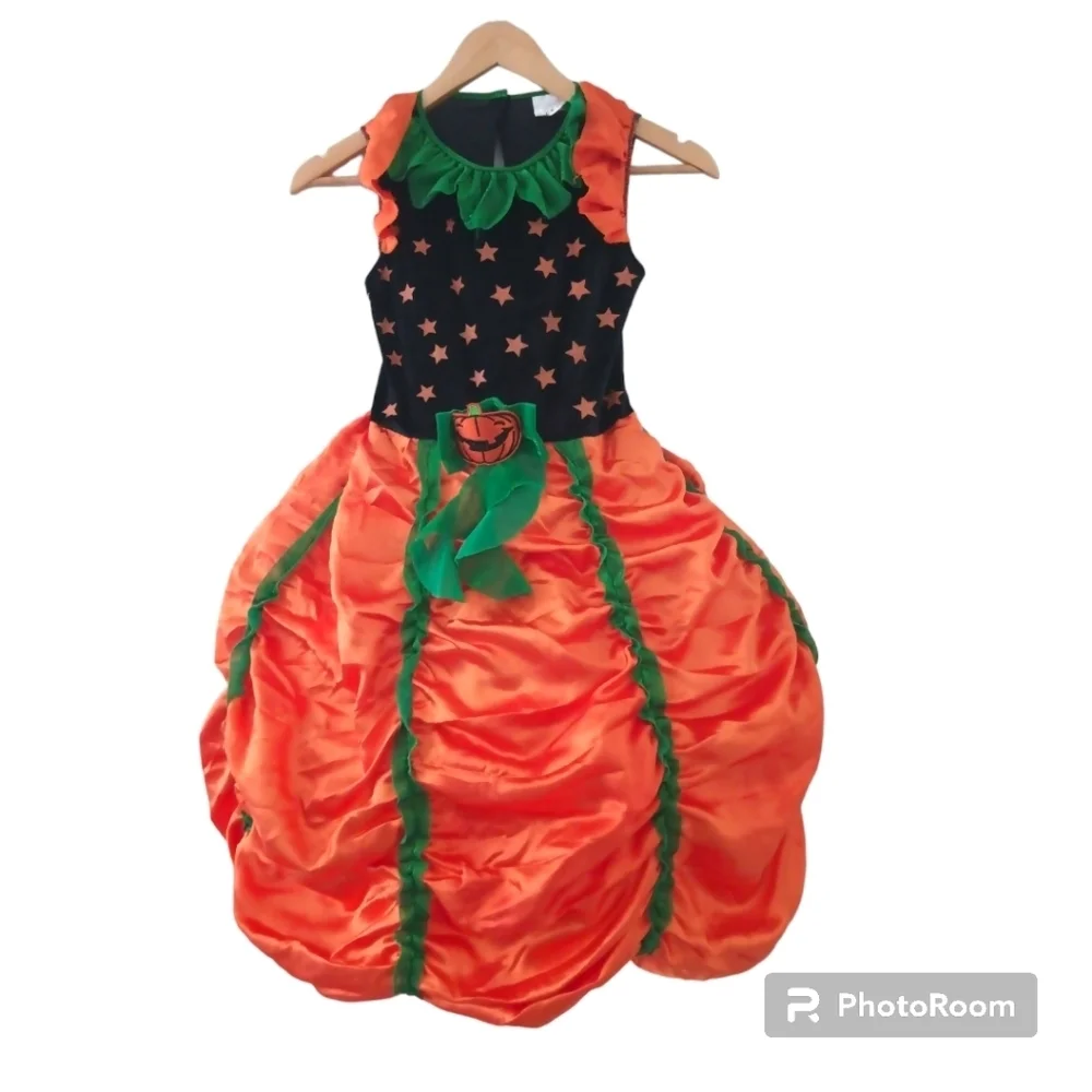 Halloween Pumpkin Witch Costume Orange Green and Black Dress with Mini H…
